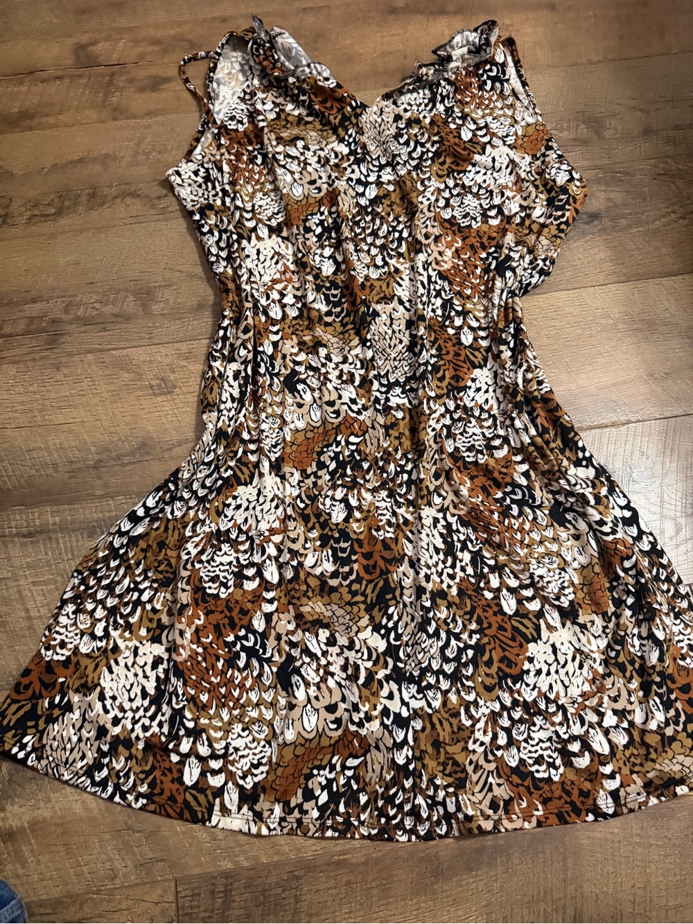 Sleeveless Printed Midi Dress in Brown & Black